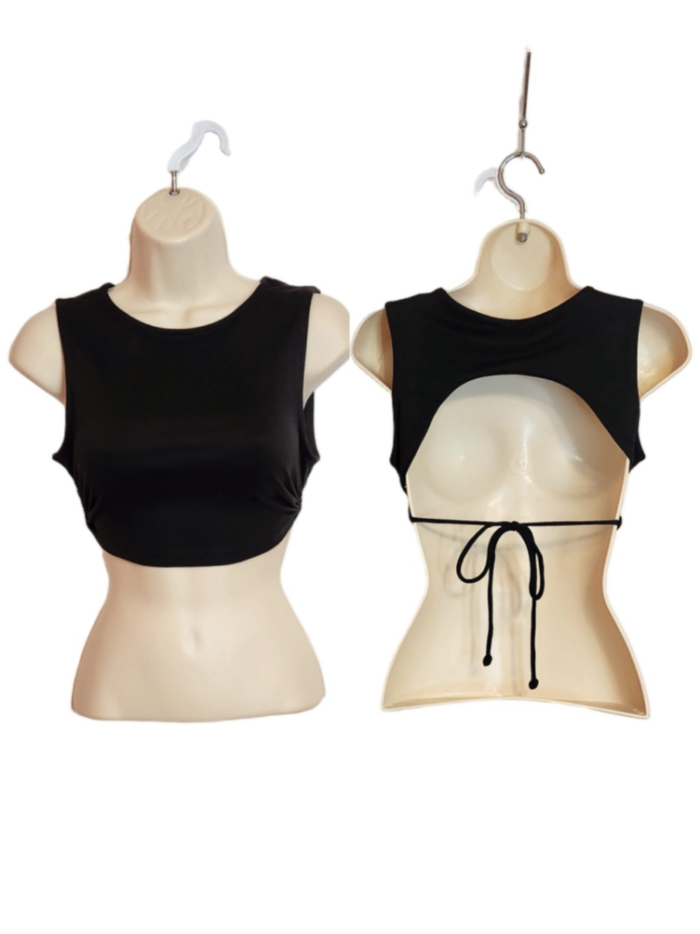 Briavia Black Open Back Tie Crop Sleeveless Knit Top Size Small